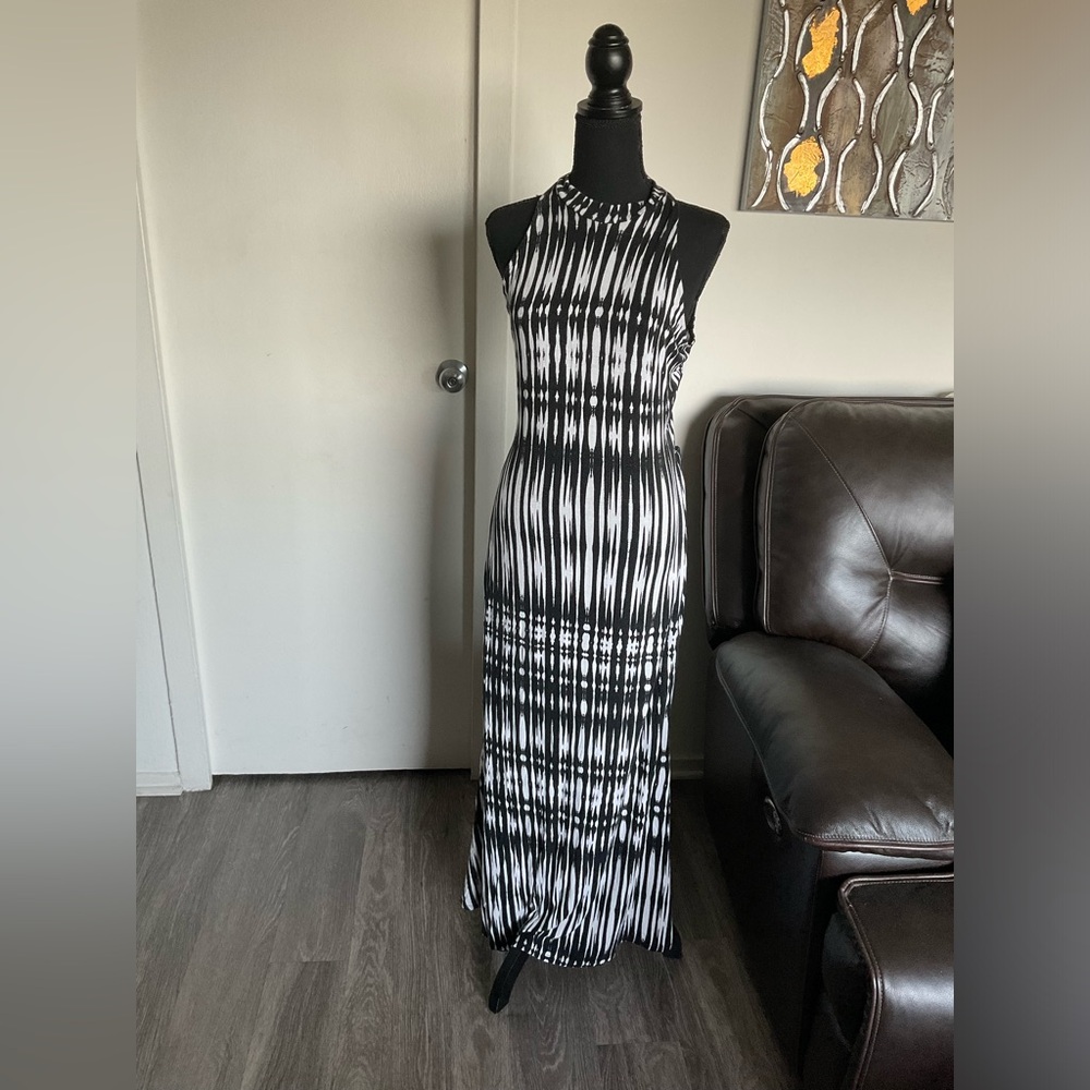 “Black and White Open-Back Maxi Dress - Size Large